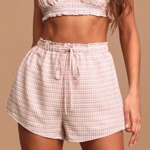 Womens New Lulus My Own Paradise Pink Gingham Two-Piece Romper ONLY SHORTS